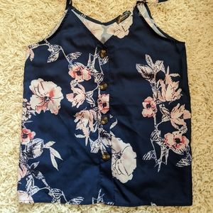 Jonivey Misses button down casual top. Size S, dark blue with floral design.